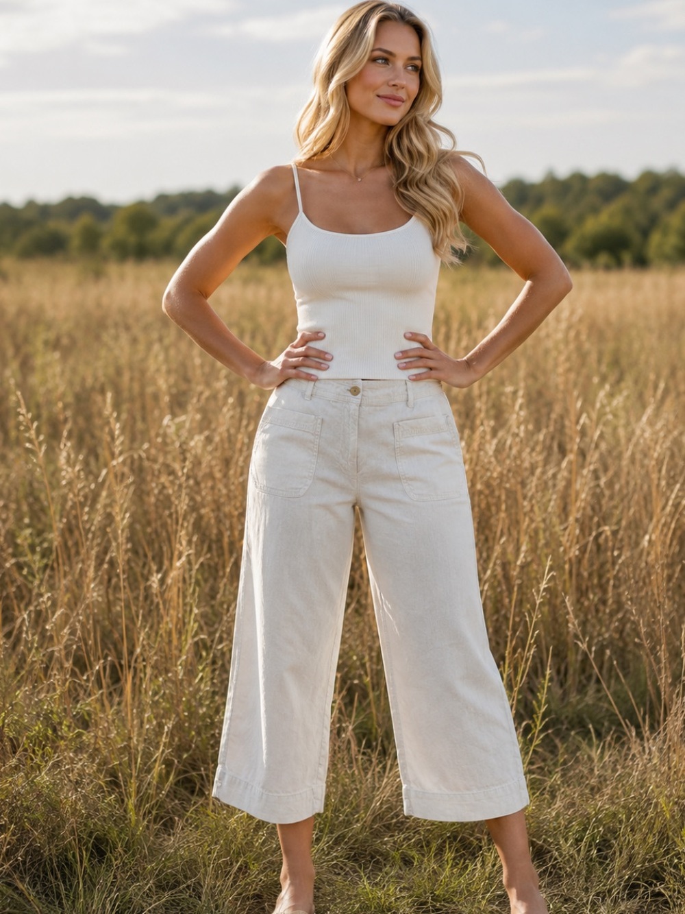 J. Jill Linen Blend Cream Color Wide Leg Pants